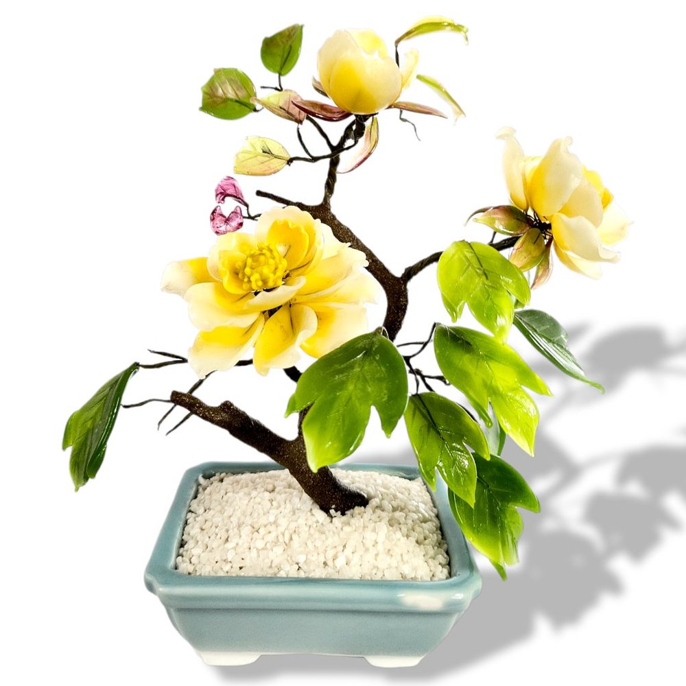 Japanese Glass Bonsai Tree Yellow Flowers
